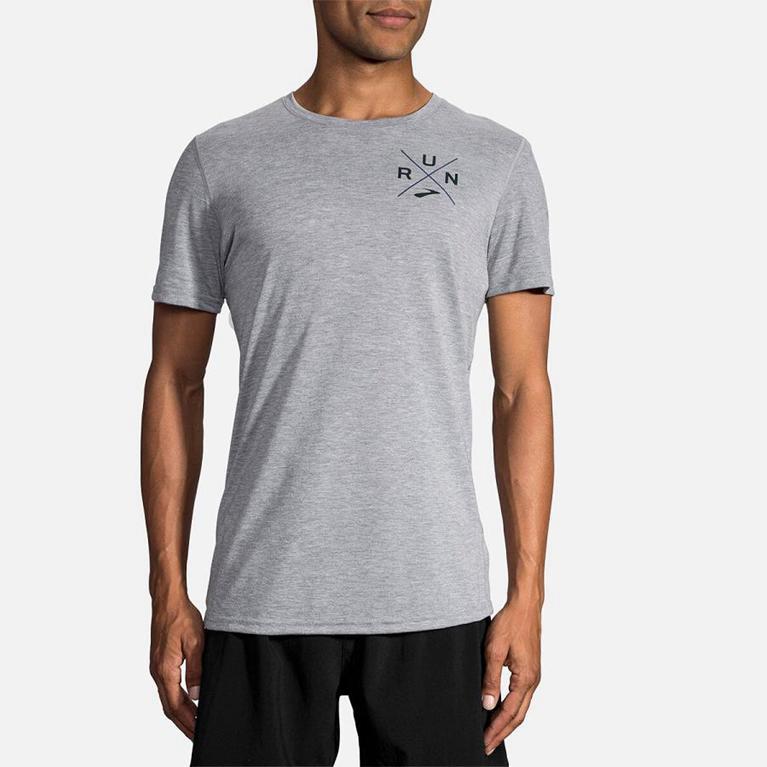 Brooks Men's Distance Graphic Short Sleeve Running Shirt - Grey (JDWT06953)